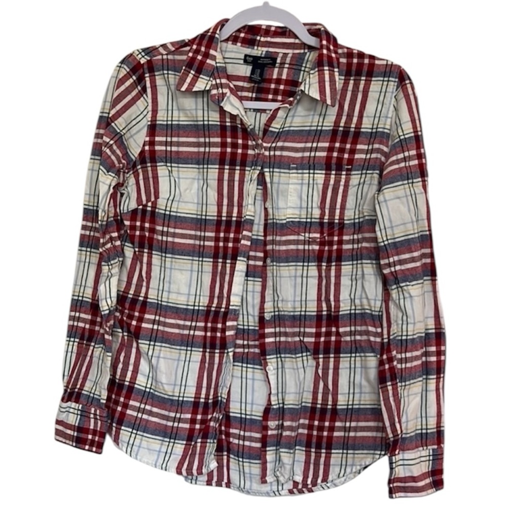 GAP Boyfriend Fit Women's Plaid Button-Down Shirt Size XS